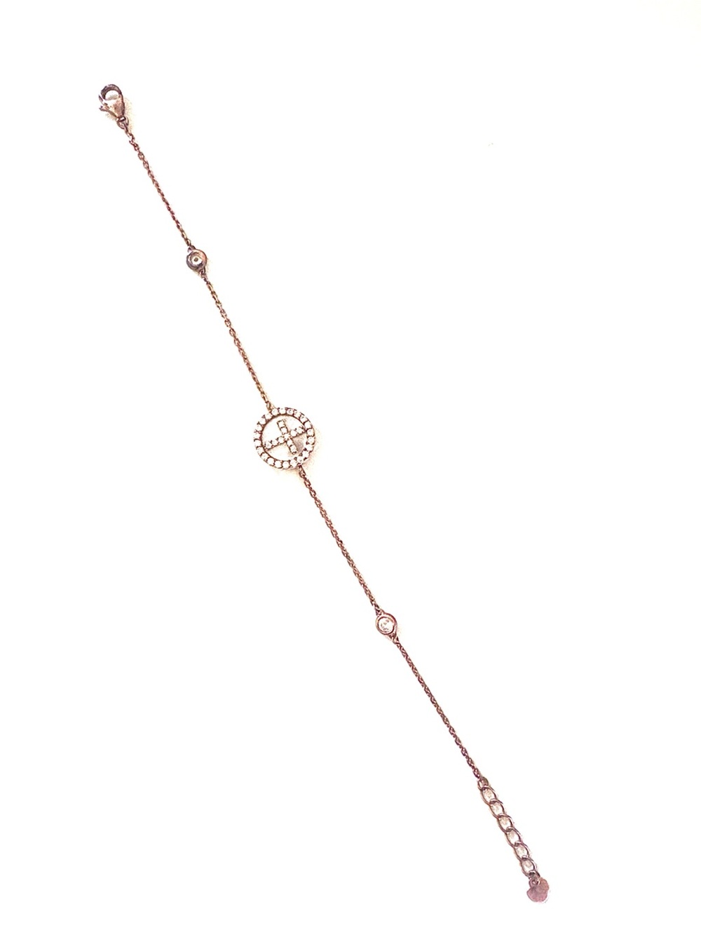 Rose Gold Circle Crystal Accent Bracelet One Size